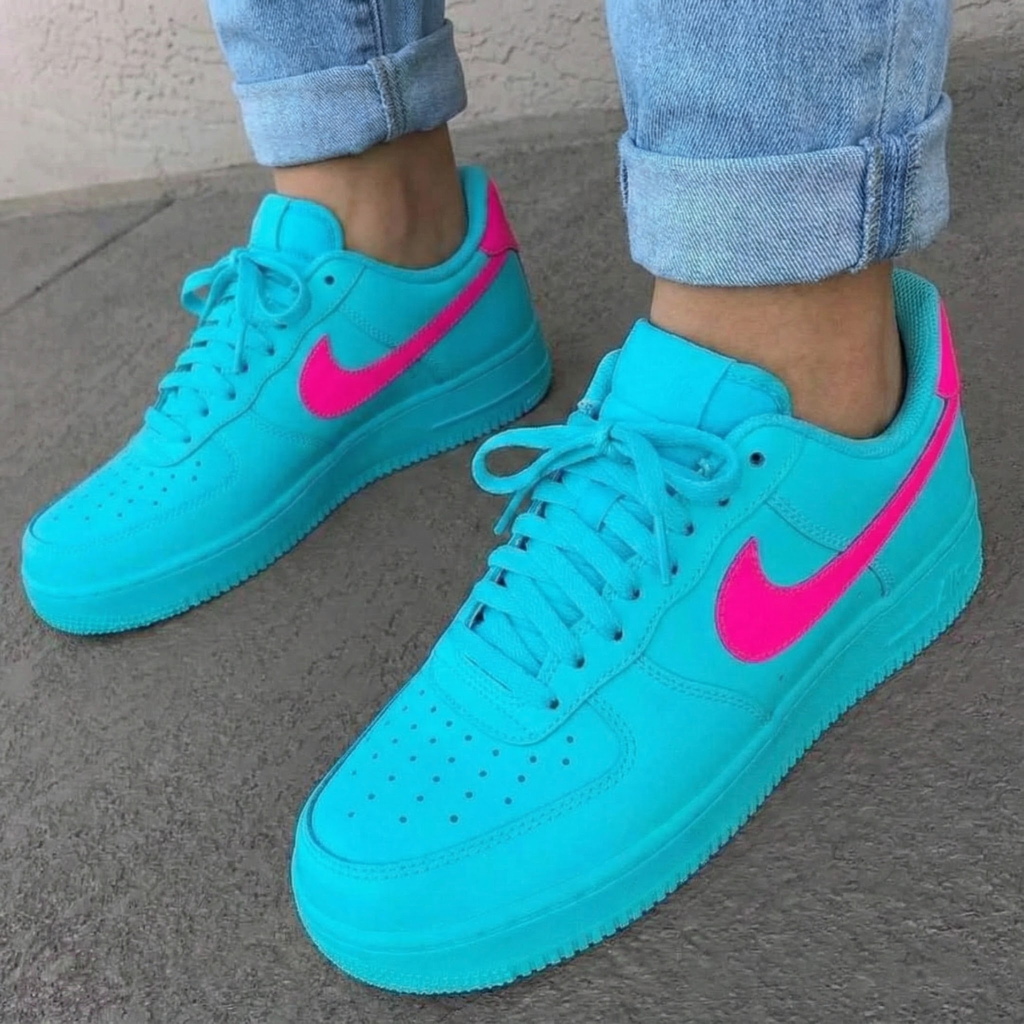 Dreamy Teal and Pink Custom AF 1s Shoes