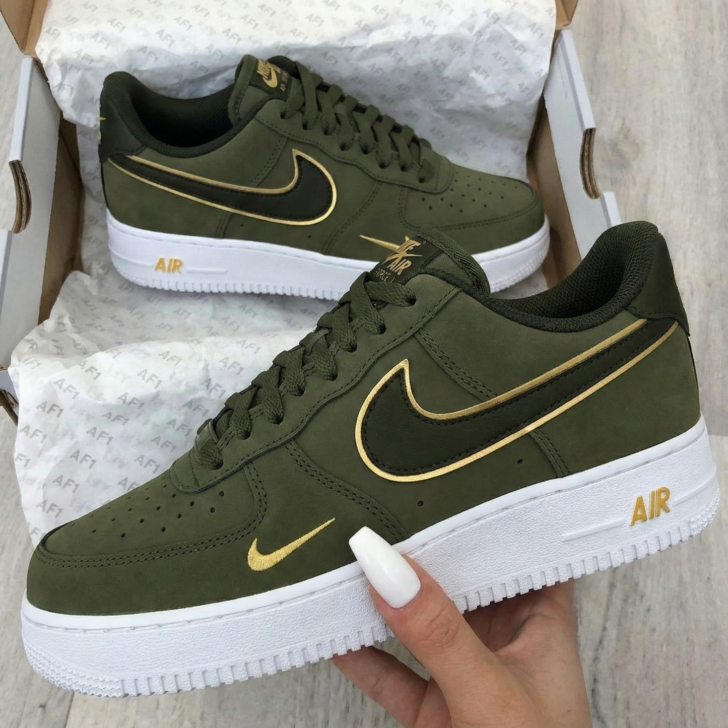Dusty Olive Pro Gold Custom AF 1s Shoes