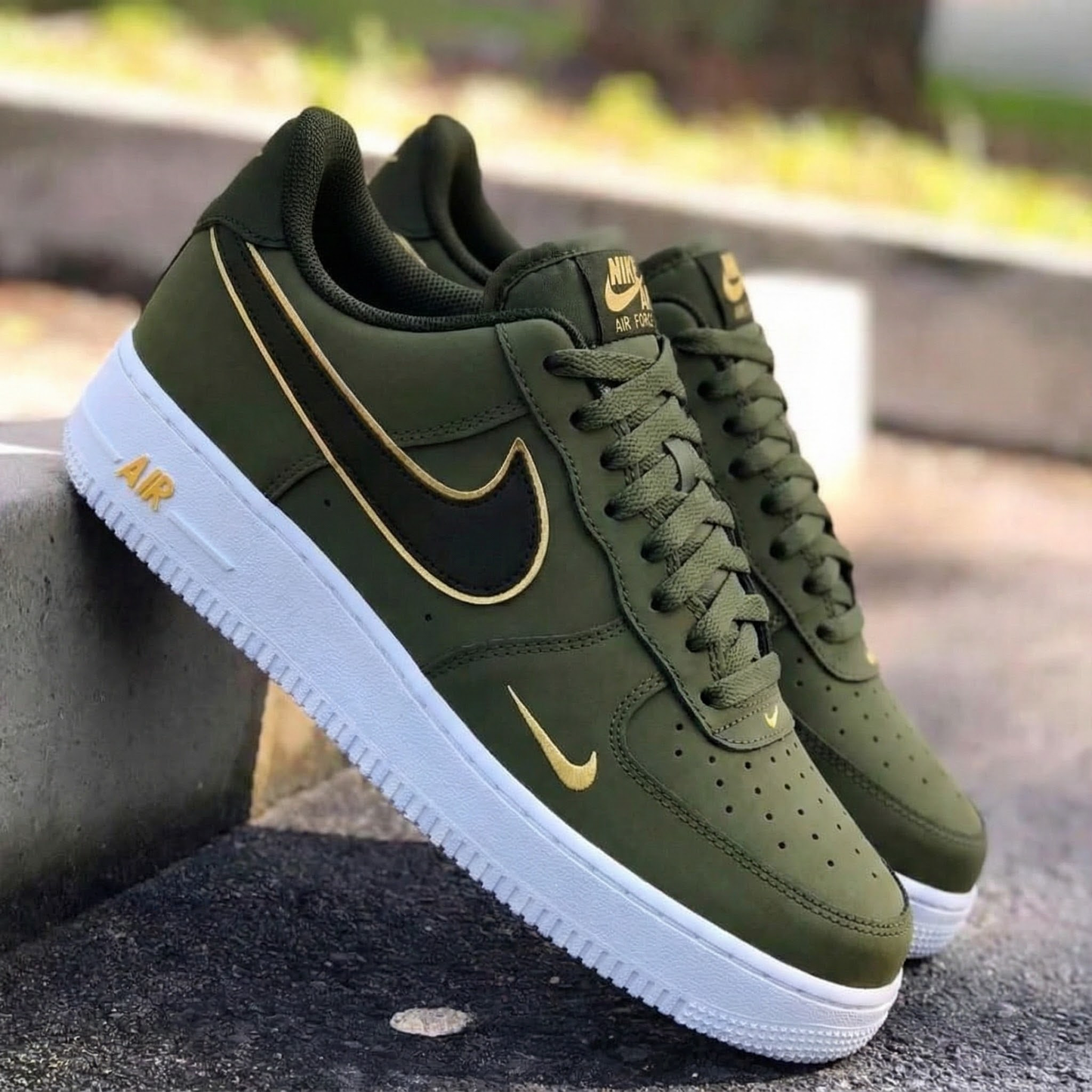 Dusty Olive Pro Gold Custom AF 1s Shoes
