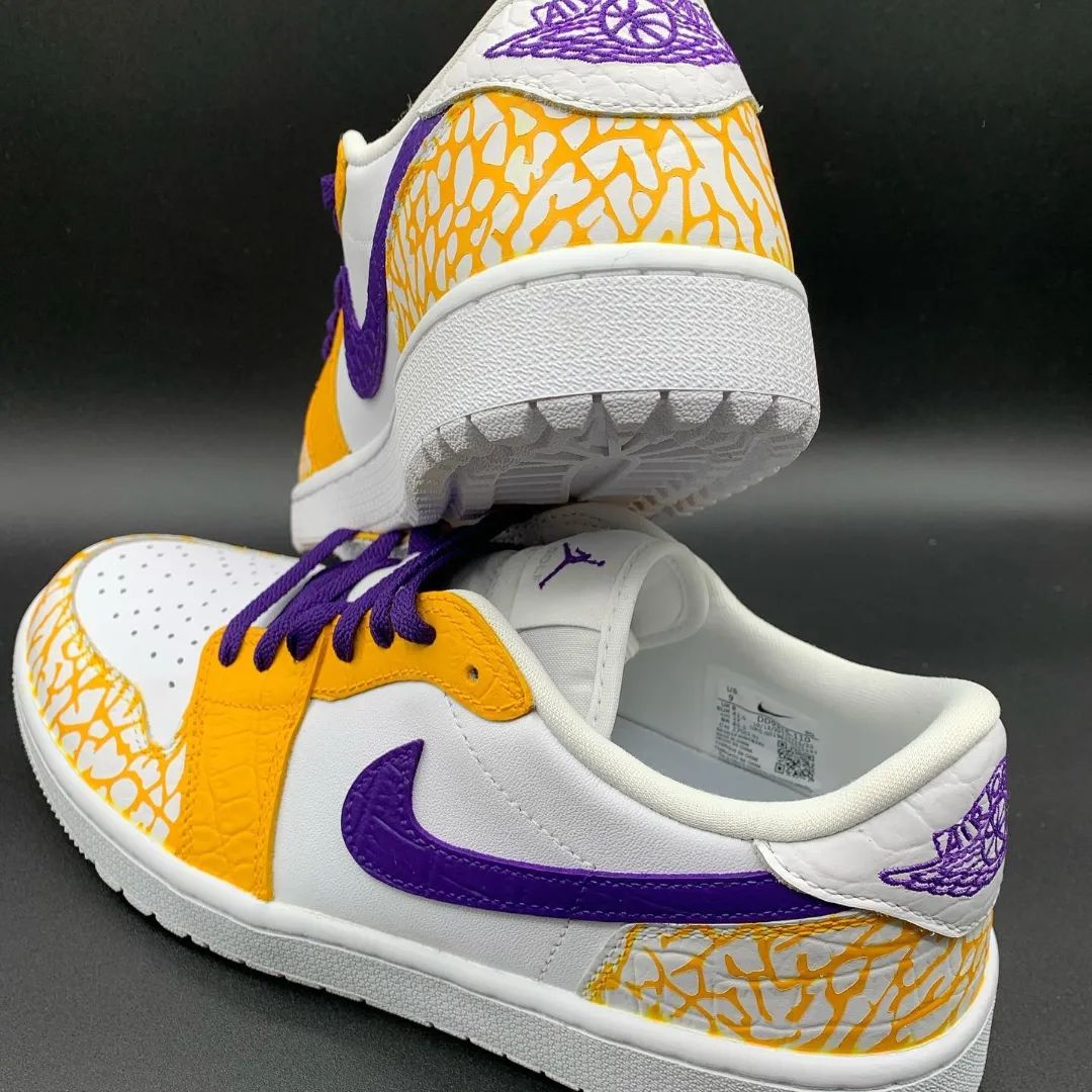 Dynamic Yellow Purple Crackle Custom AJ 1s Shoes