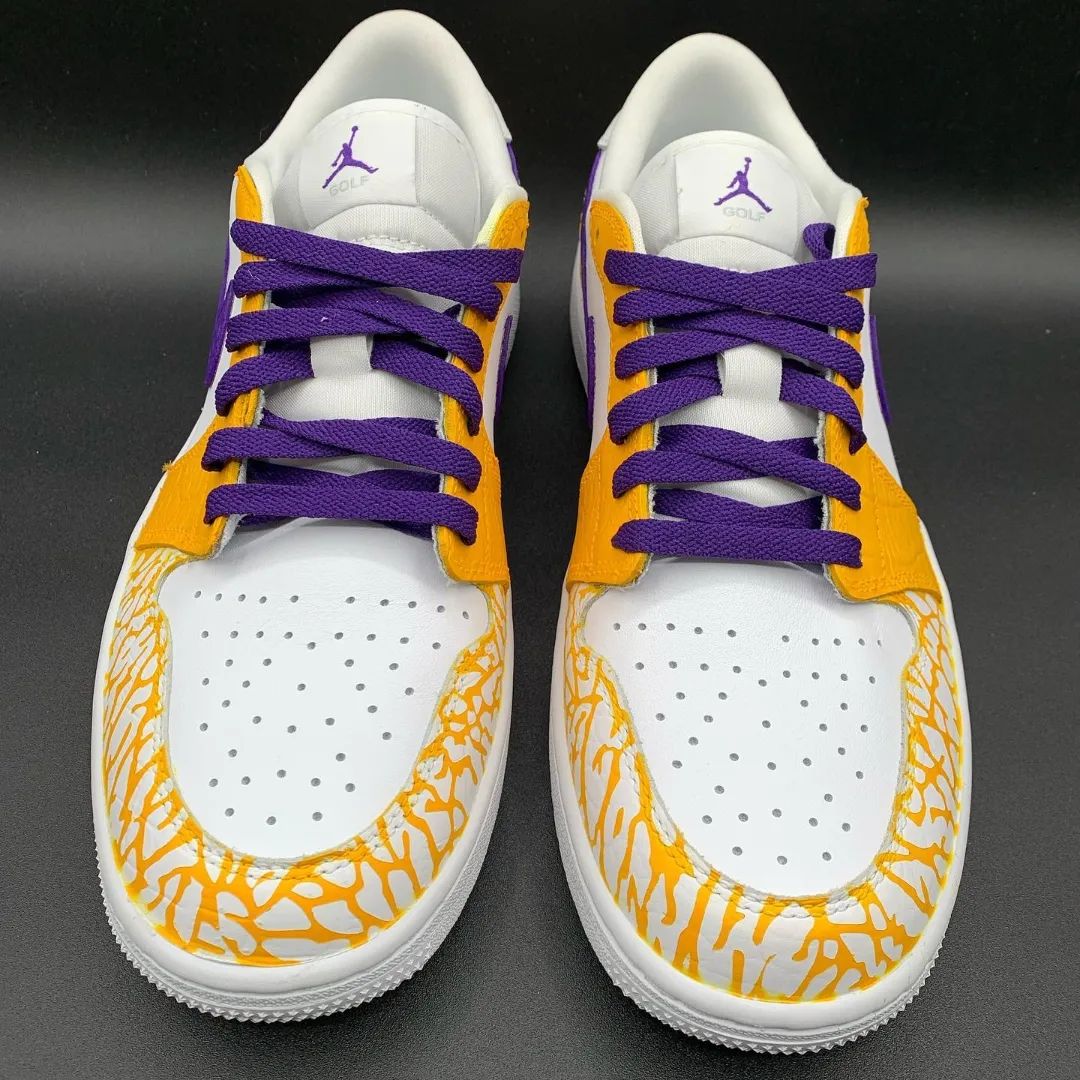 Dynamic Yellow Purple Crackle Custom AJ 1s Shoes