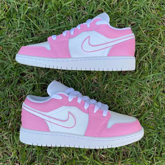 Custom Air Jordan 1 White Pink Stroke Swoosh