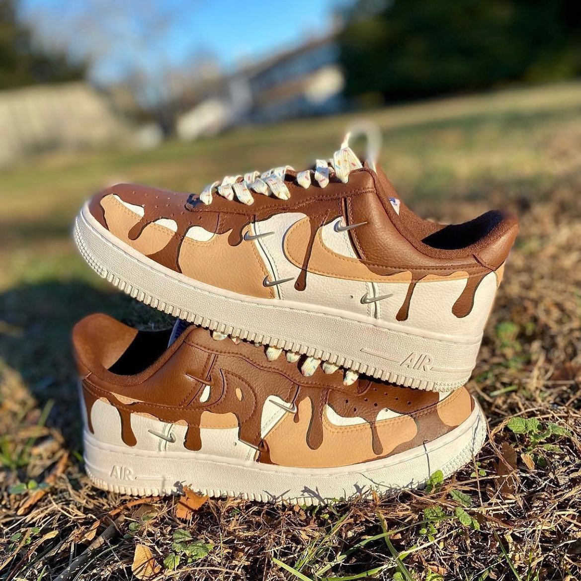Earthy Brown and Beige Paint Drip Pattern Custom AF 1s Shoes