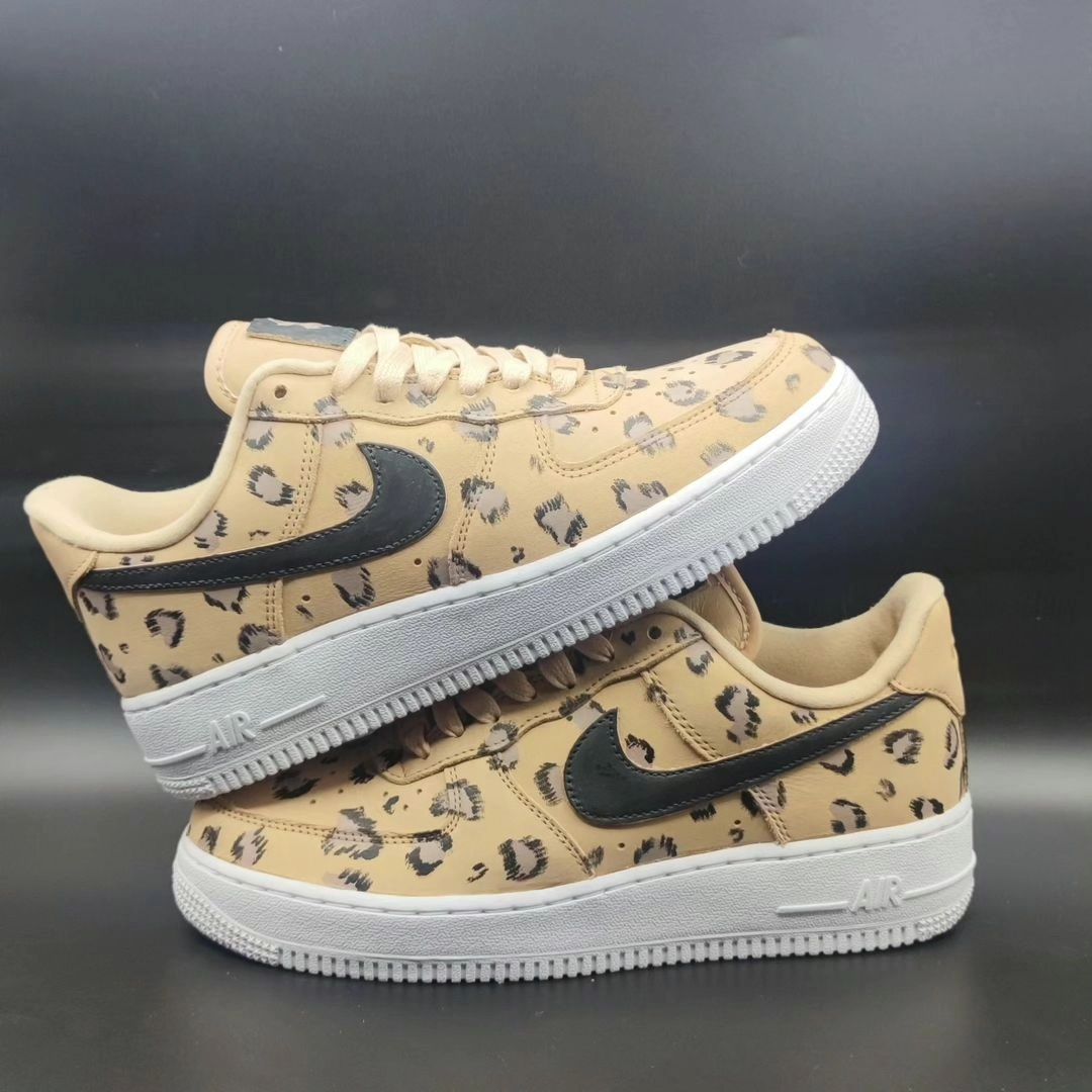 Elegant Beige Black Leopard Design Custom AF 1s Shoes