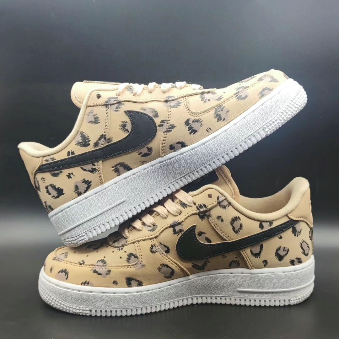 Elegant Beige Black Leopard Design Custom AF 1s Shoes
