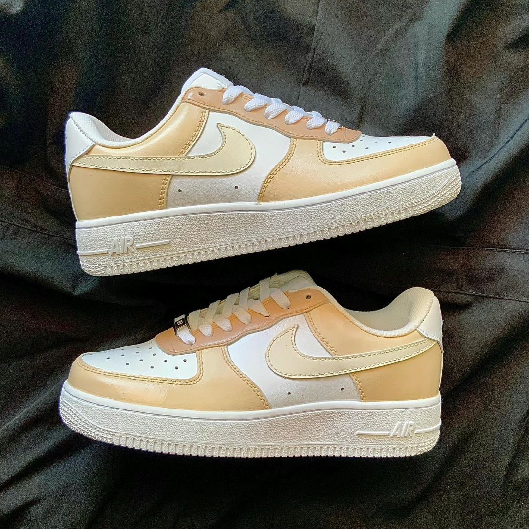 Elegant Beige Cream Motif Custom AF 1s Shoes