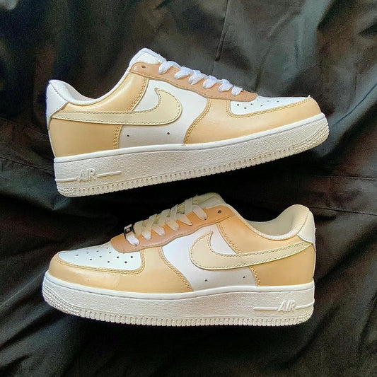 Elegant Beige Cream Motif Custom AF 1s Shoes