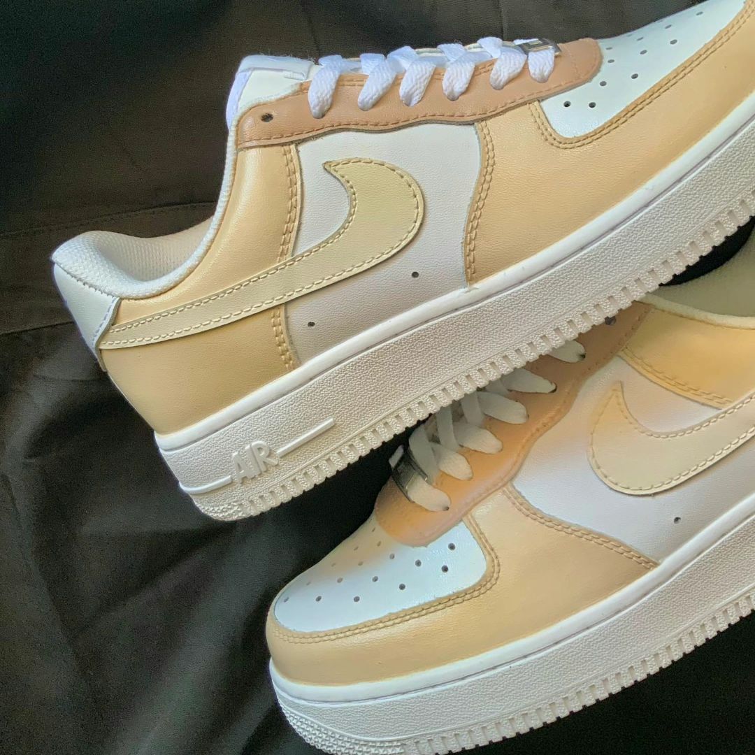 Elegant Beige Cream Motif Custom AF 1s Shoes