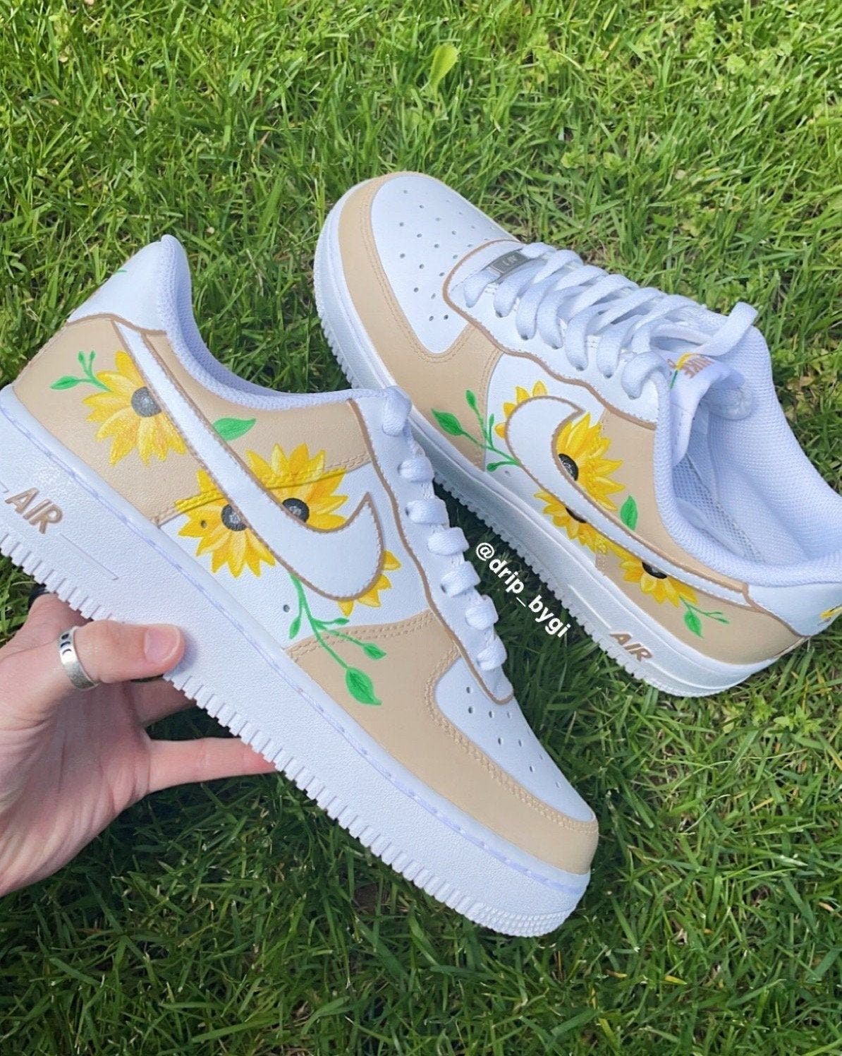 Elegant Beige White Sunflower Floral Custom AF 1s Shoes