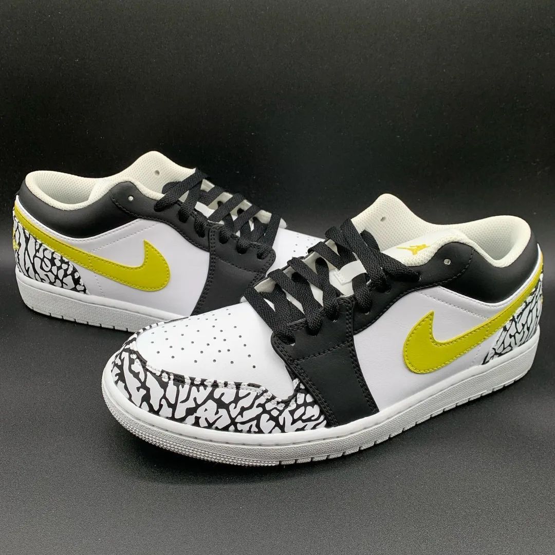 Energetic Black Yellow Crackle Custom AJ 1s Shoes