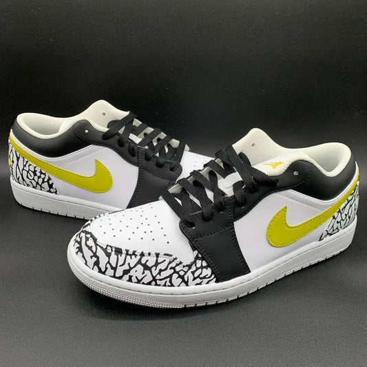 Energetic Black Yellow Crackle Custom AJ 1s Shoes