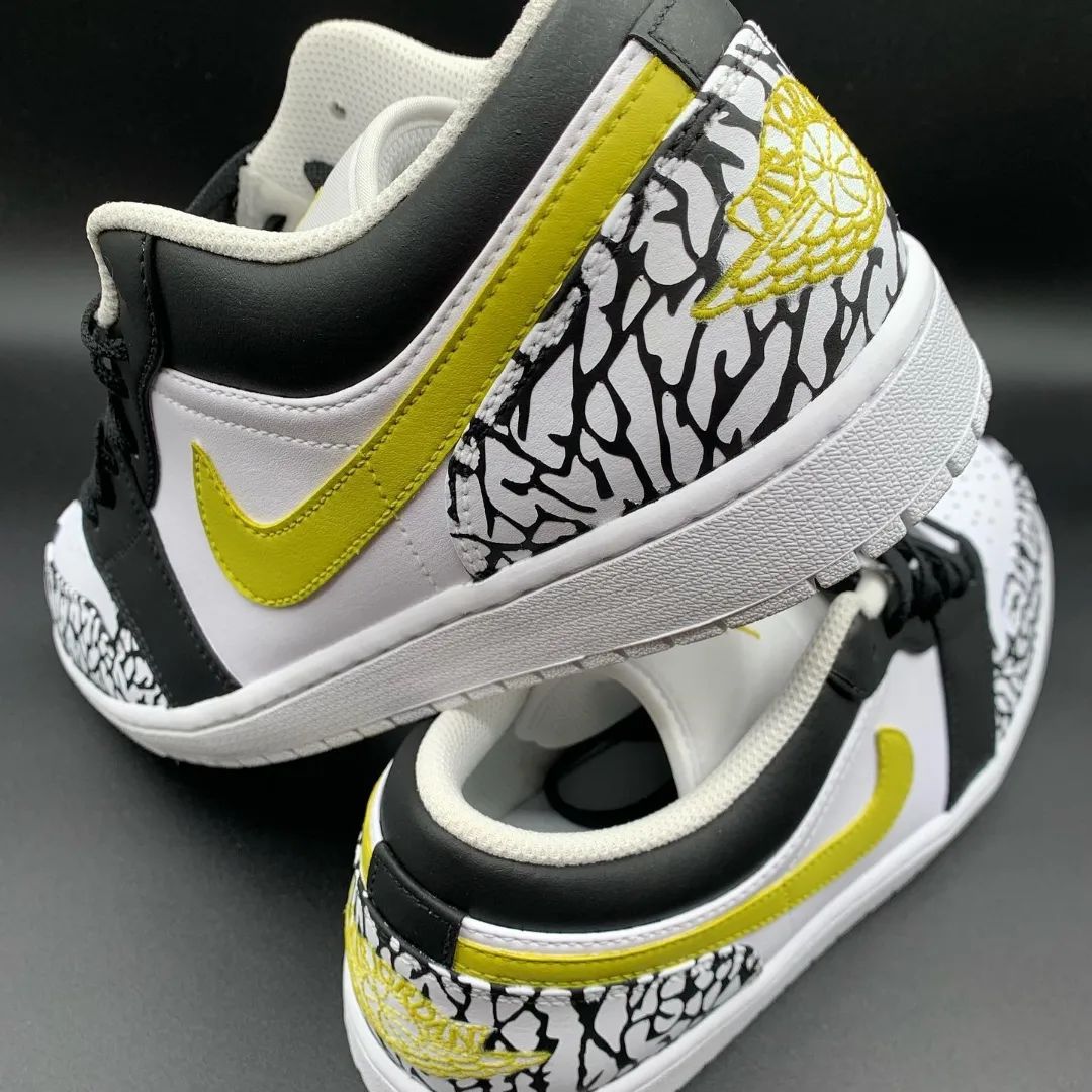 Energetic Black Yellow Crackle Custom AJ 1s Shoes