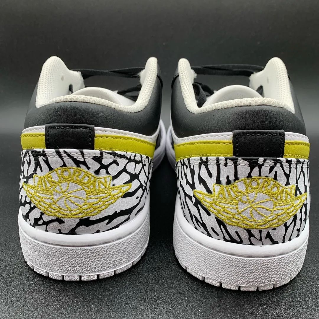 Energetic Black Yellow Crackle Custom AJ 1s Shoes