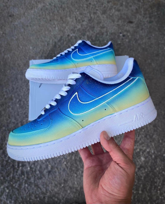 Energetic Blue Yellow Gradient Custom AF 1s Shoes
