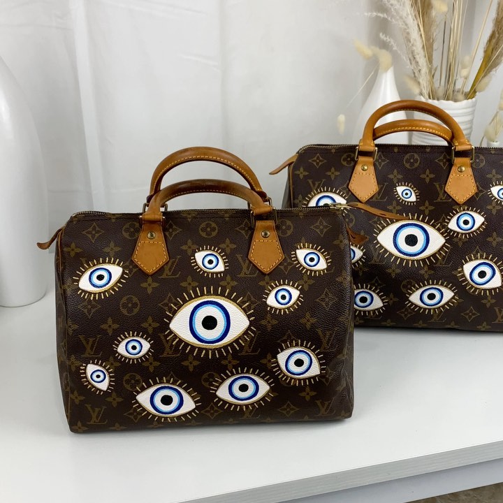 Hand Painted Evil Eye Custom Top Handle Handbag