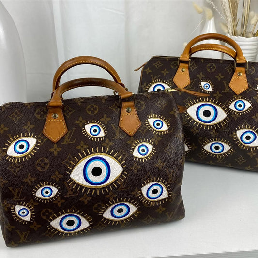Hand Painted Evil Eye Custom Top Handle Handbag