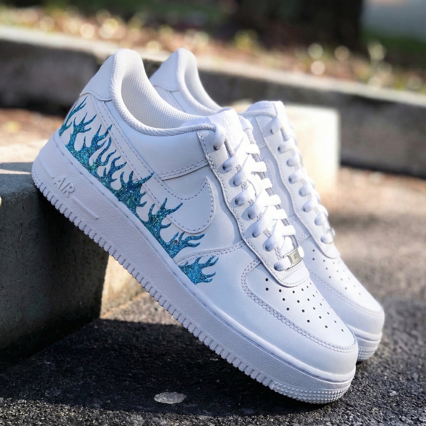 Explosive Energy Blue Glitter Flame Custom AF 1s Shoes