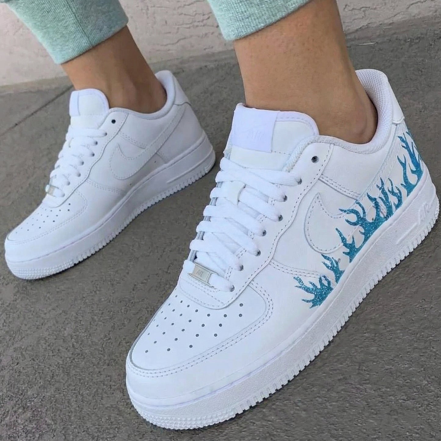 Explosive Energy Blue Glitter Flame Custom AF 1s Shoes