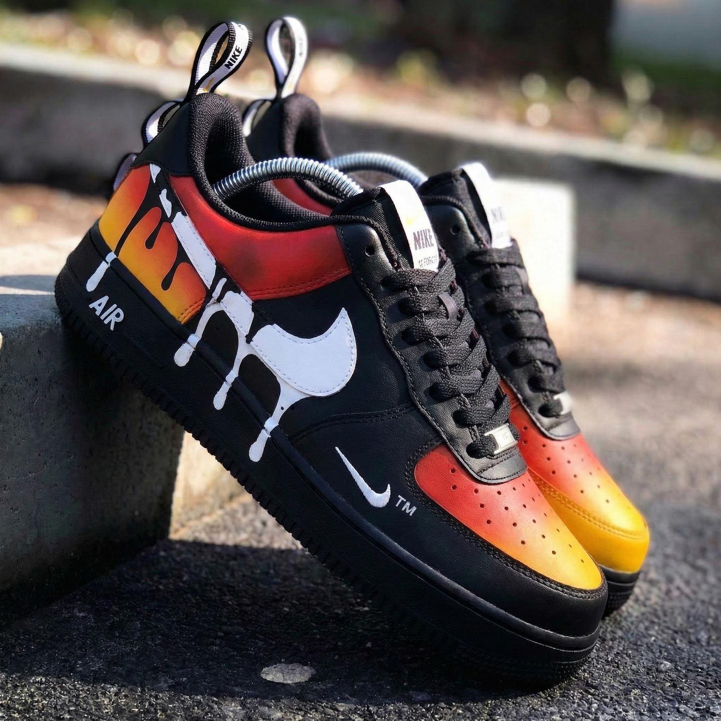 Fiery Black Orange Drip Custom AF 1s Shoes