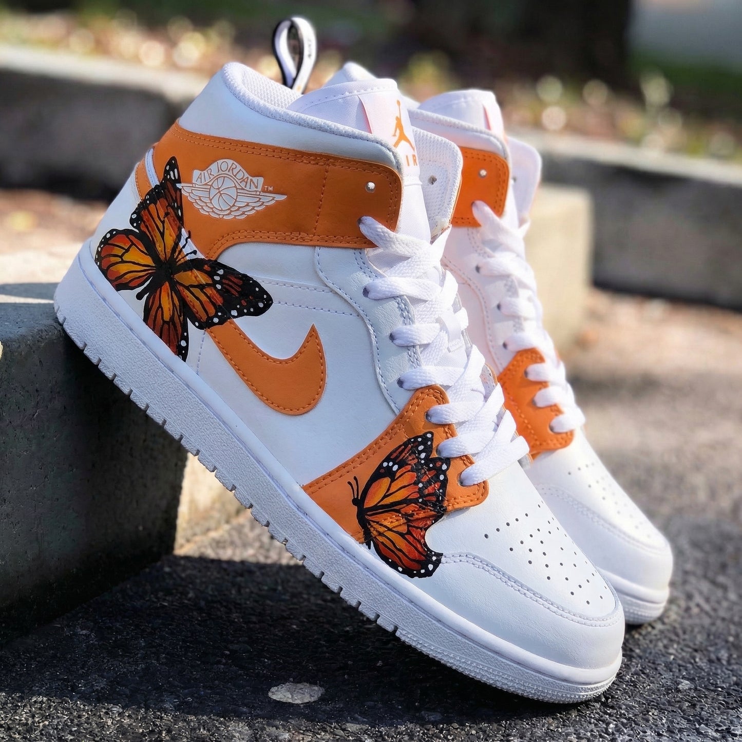 Free Flying Orange White Monarch Butterfly Custom AJ 1s Shoes