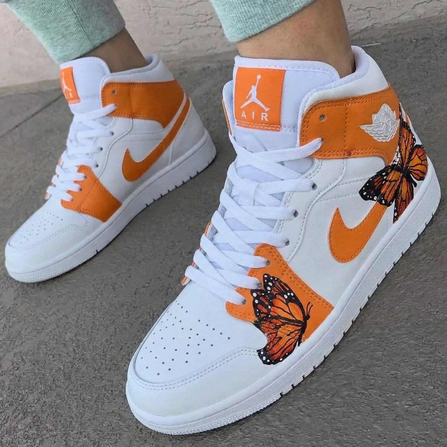 Free Flying Orange White Monarch Butterfly Custom AJ 1s Shoes