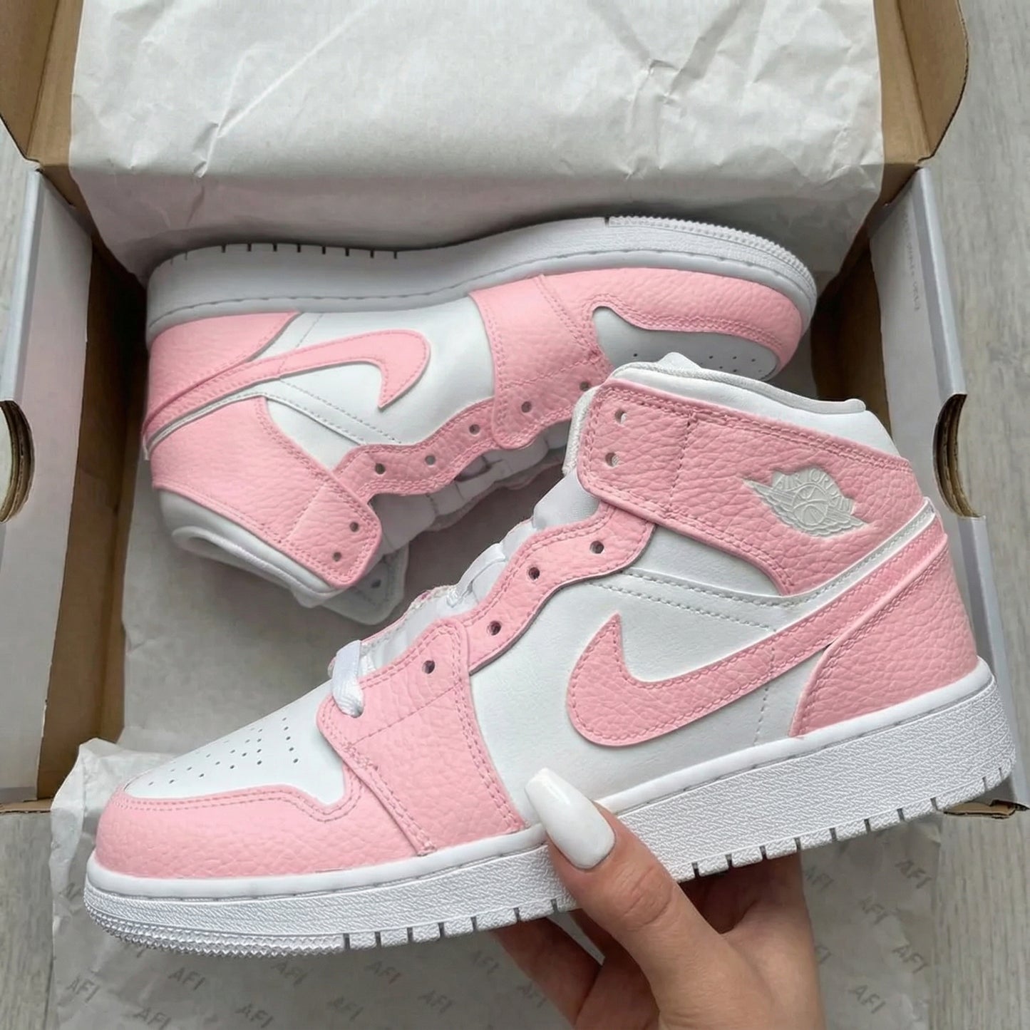 Fresh Baby Pink White Custom AJ 1s Shoes