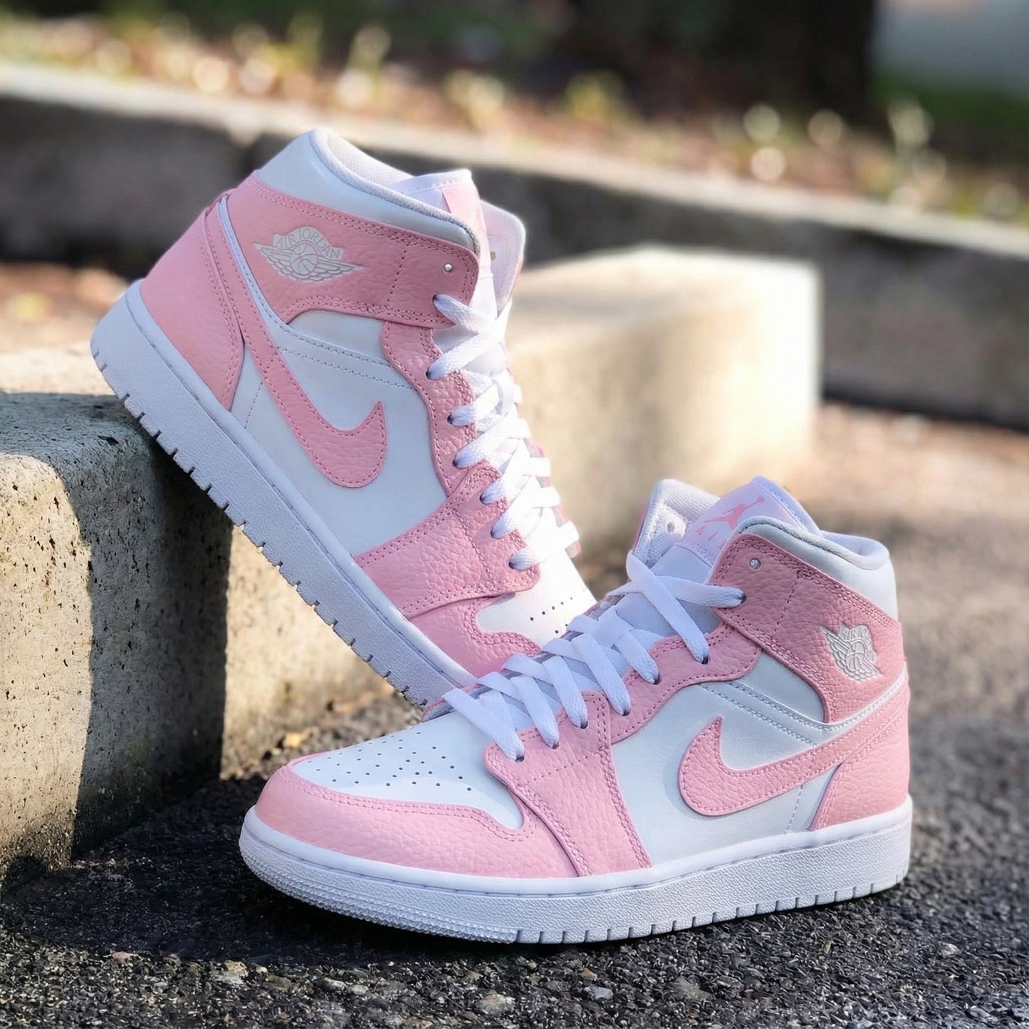 Fresh Baby Pink White Custom AJ 1s Shoes