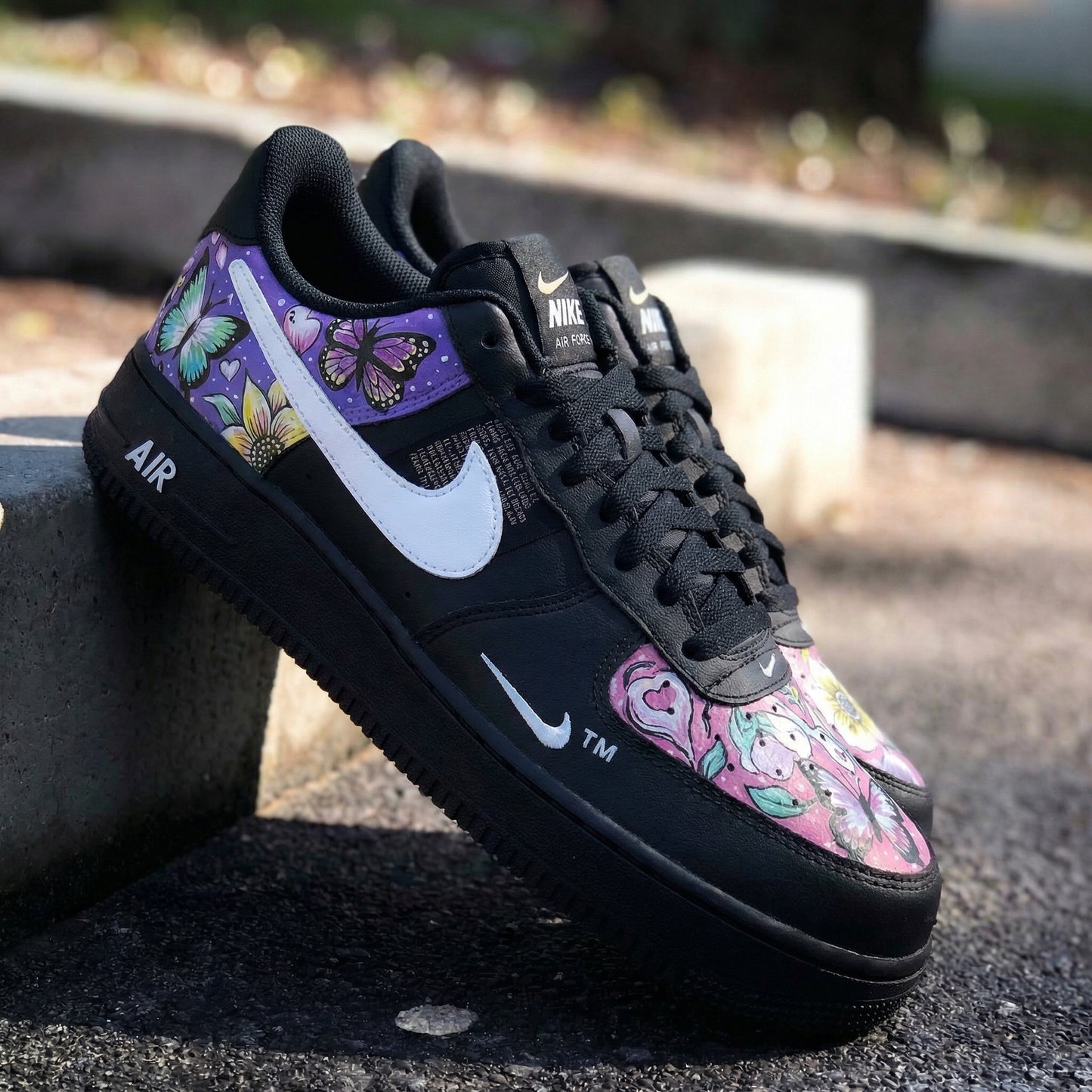 Fresh Black Pink Purple Butterfly Custom AF 1s Shoes