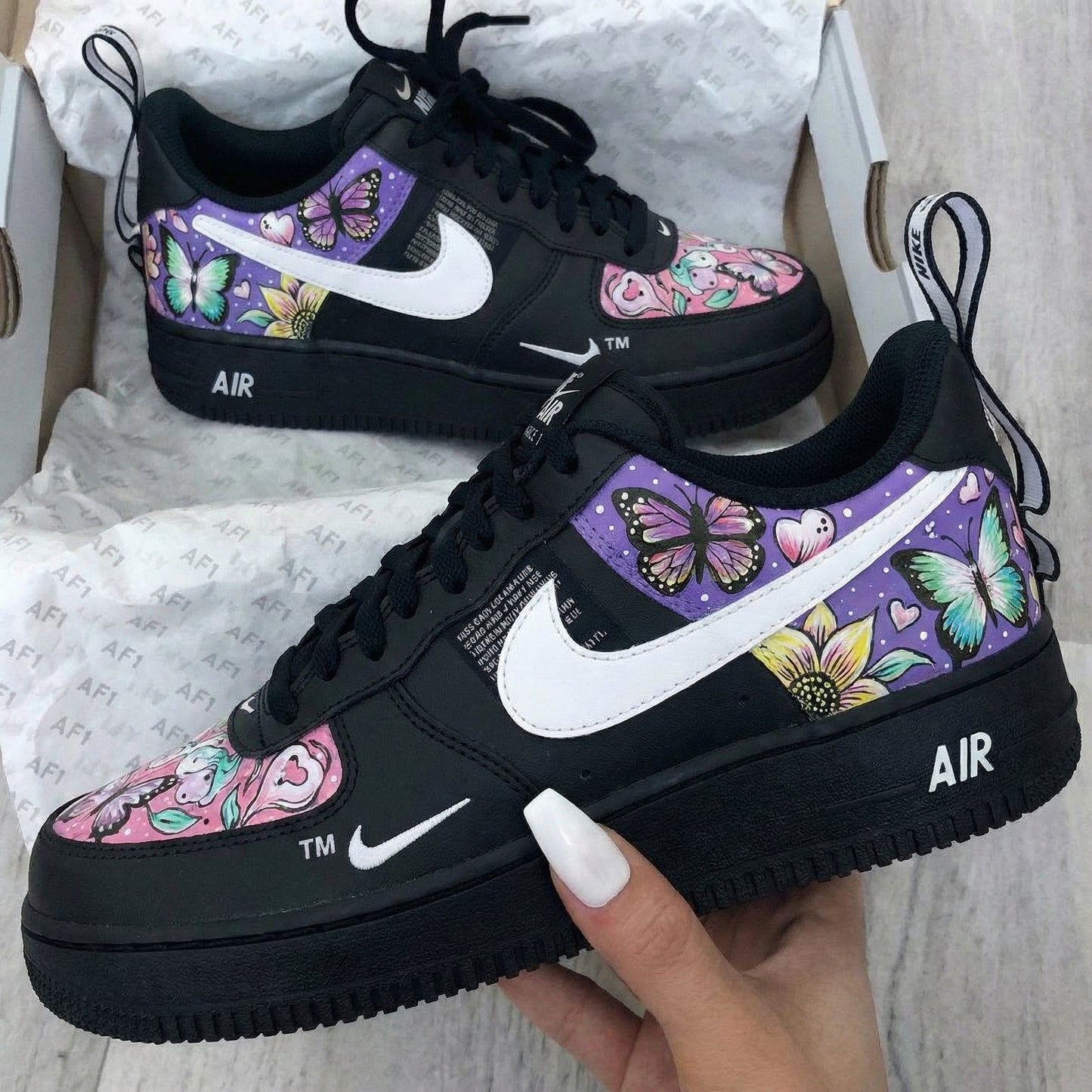 Fresh Black Pink Purple Butterfly Custom AF 1s Shoes