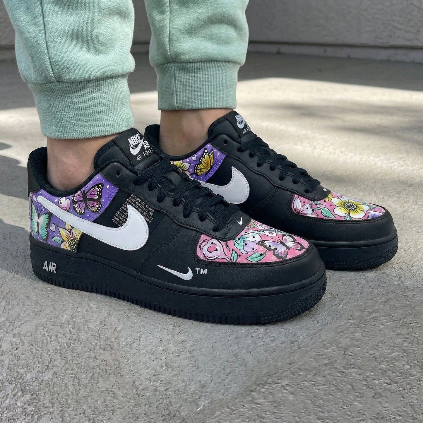 Fresh Black Pink Purple Butterfly Custom AF 1s Shoes