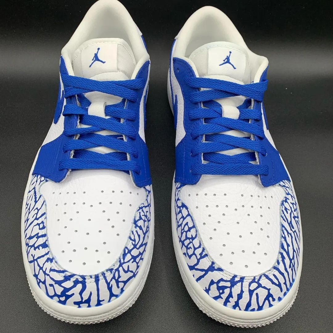 Fresh Blue Crackle Custom AJ 1s Shoes