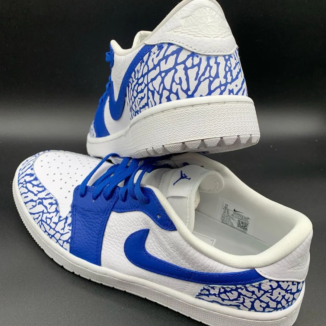 Fresh Blue Crackle Custom AJ 1s Shoes