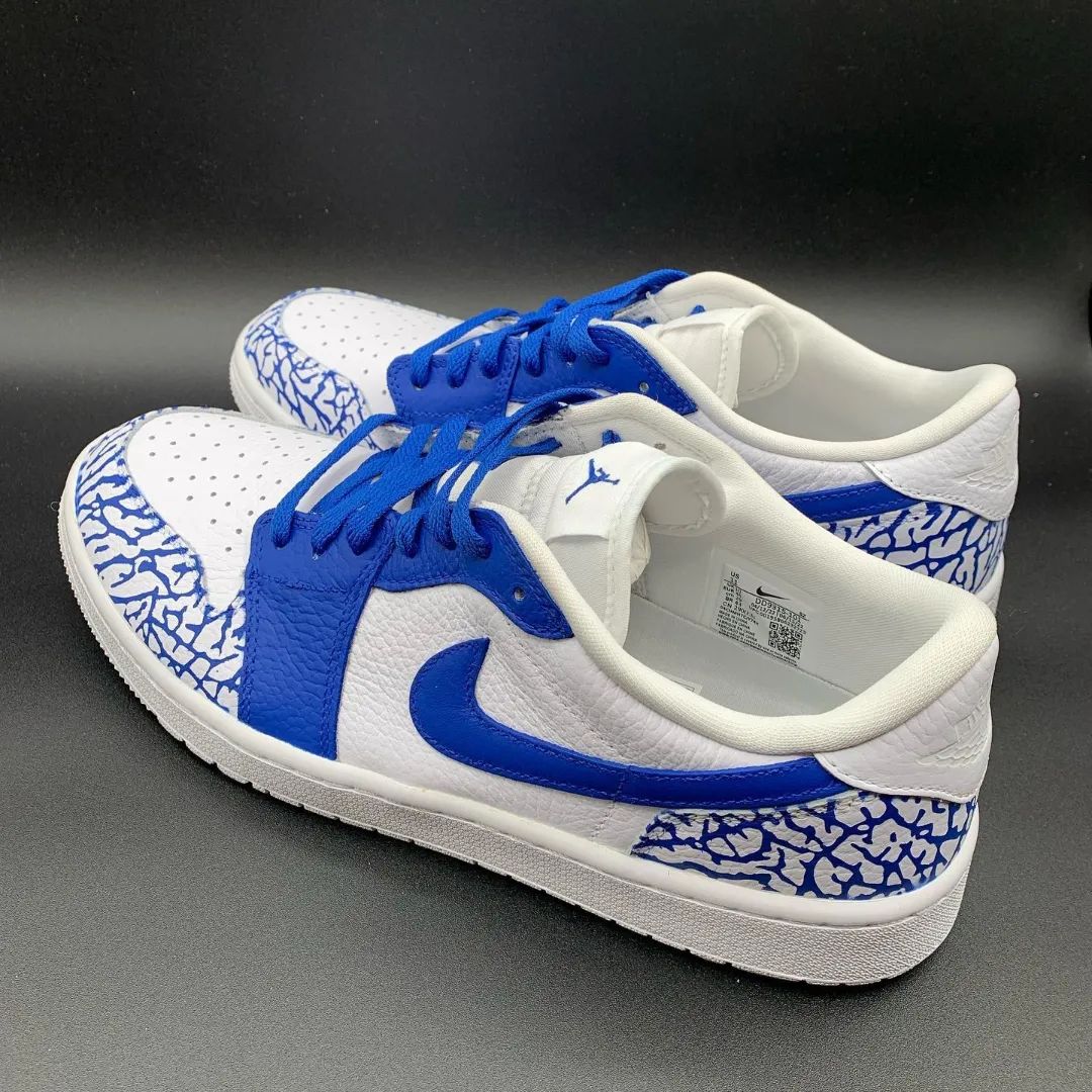 Fresh Blue Crackle Custom AJ 1s Shoes