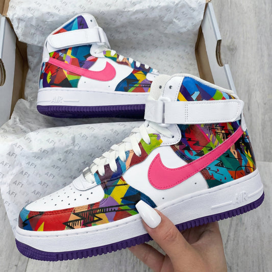 Fresh Pastel Pink Purple Abstract Geometric Custom AF 1s Shoes