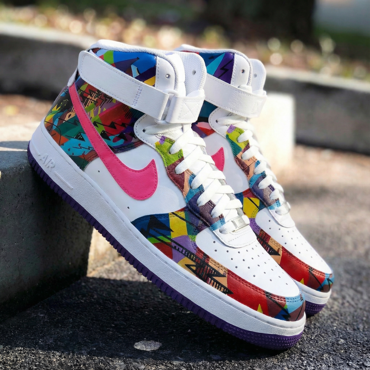 Fresh Pastel Pink Purple Abstract Geometric Custom AF 1s Shoes