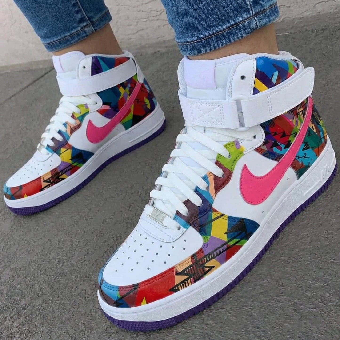 Fresh Pastel Pink Purple Abstract Geometric Custom AF 1s Shoes