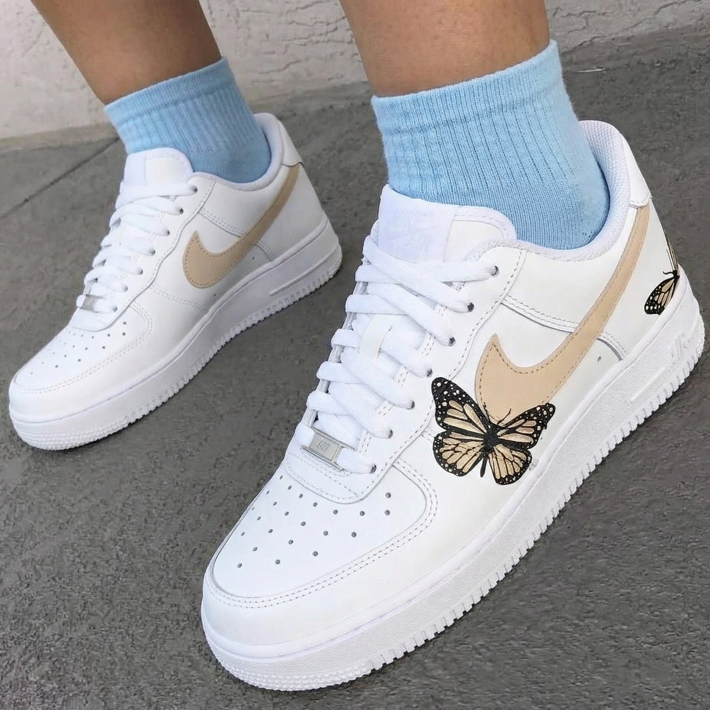 Fresh Tan Beige Butterfly Custom AF 1s Shoes