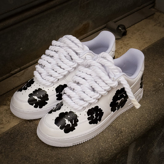 Hand Painted Black Flower Custom Air Force 1 Sneakers
