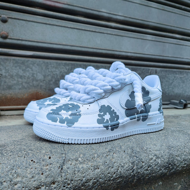 Hand Painted Grey Floral Custom Air Force 1 Sneakers
