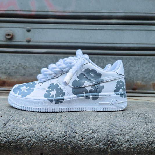 Hand Painted Grey Floral Custom Air Force 1 Sneakers