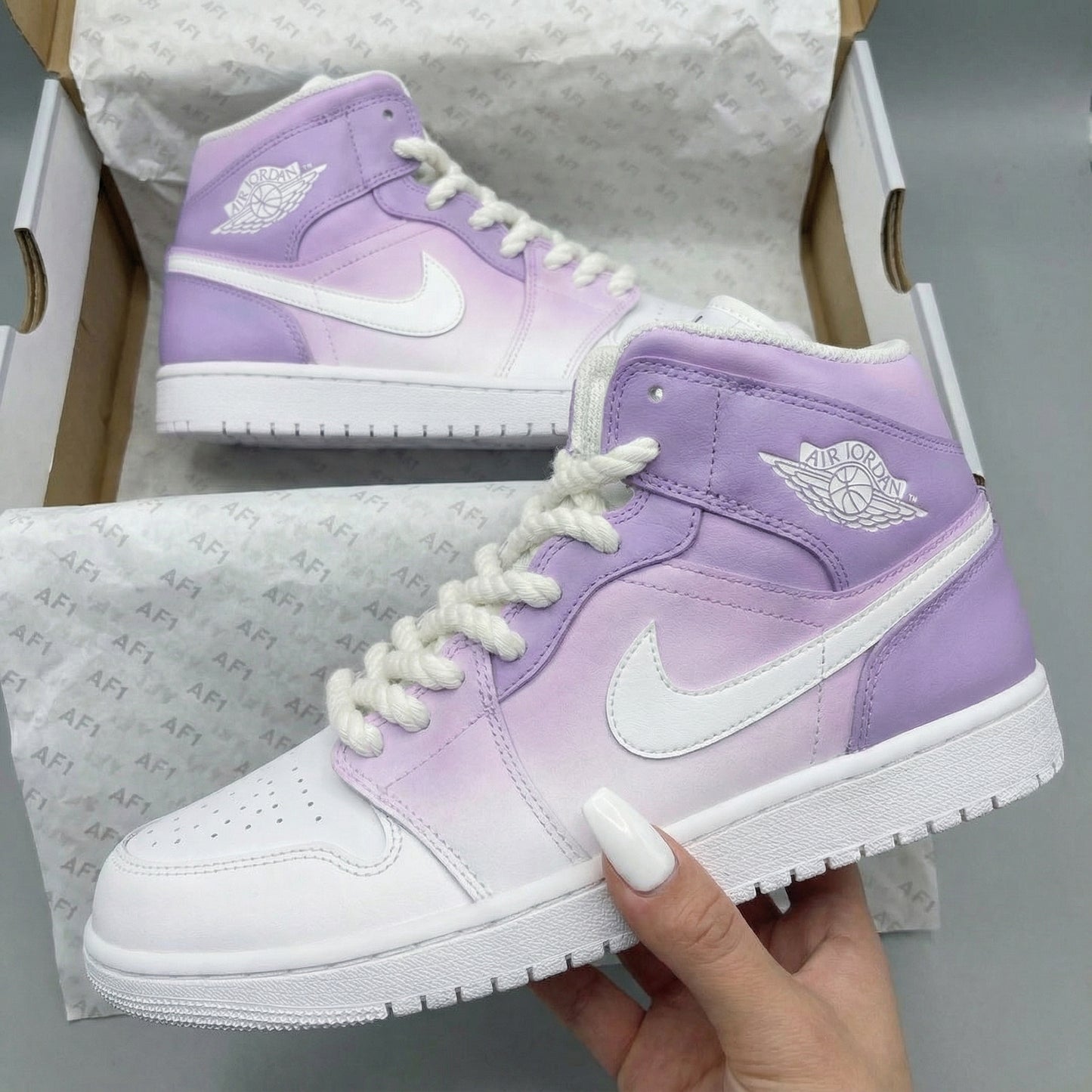Gentle Light Purple White Fade Custom AJ 1s Shoes