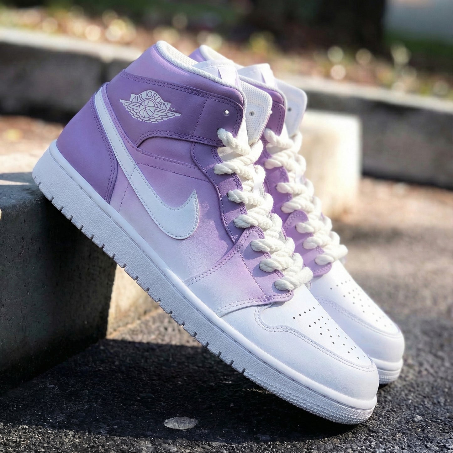 Gentle Light Purple White Fade Custom AJ 1s Shoes