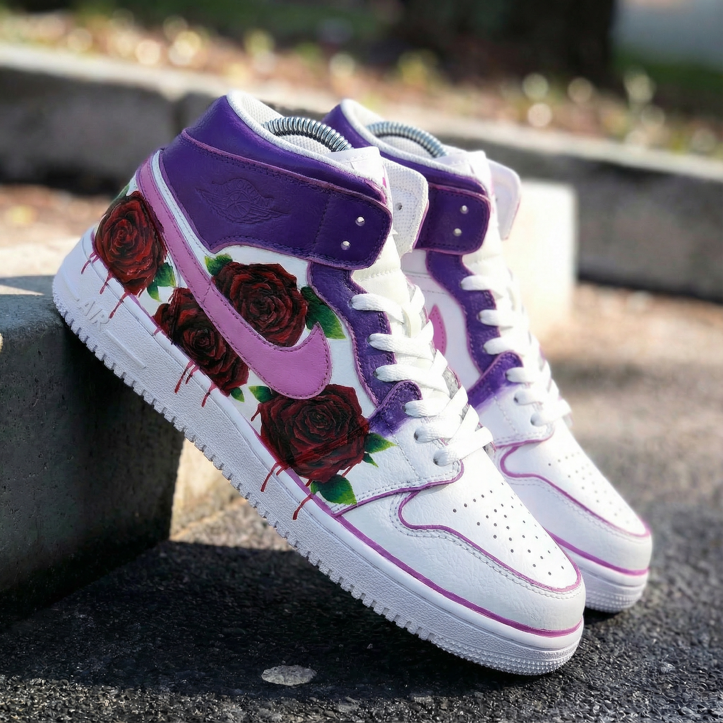Girly Purple Pink Rose Custom AJ 1s Shoes
