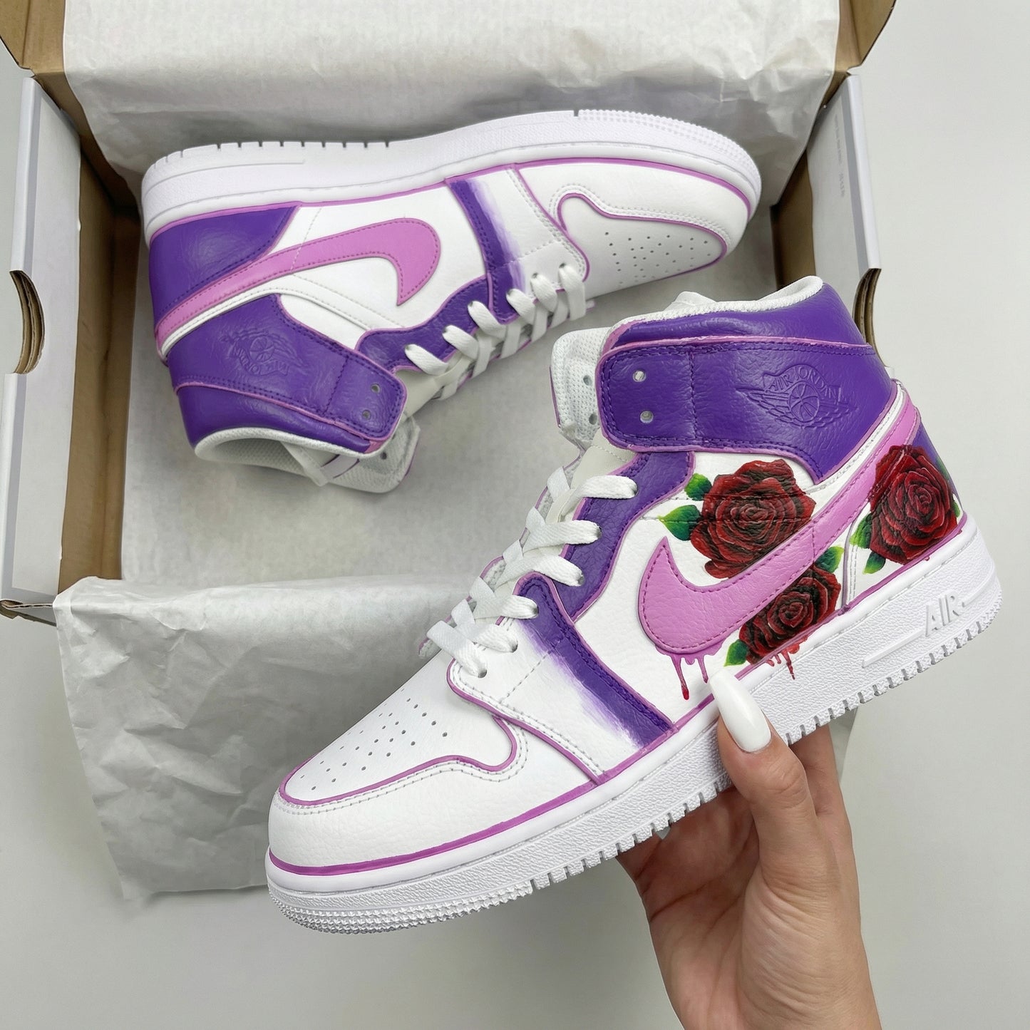 Girly Purple Pink Rose Custom AJ 1s Shoes