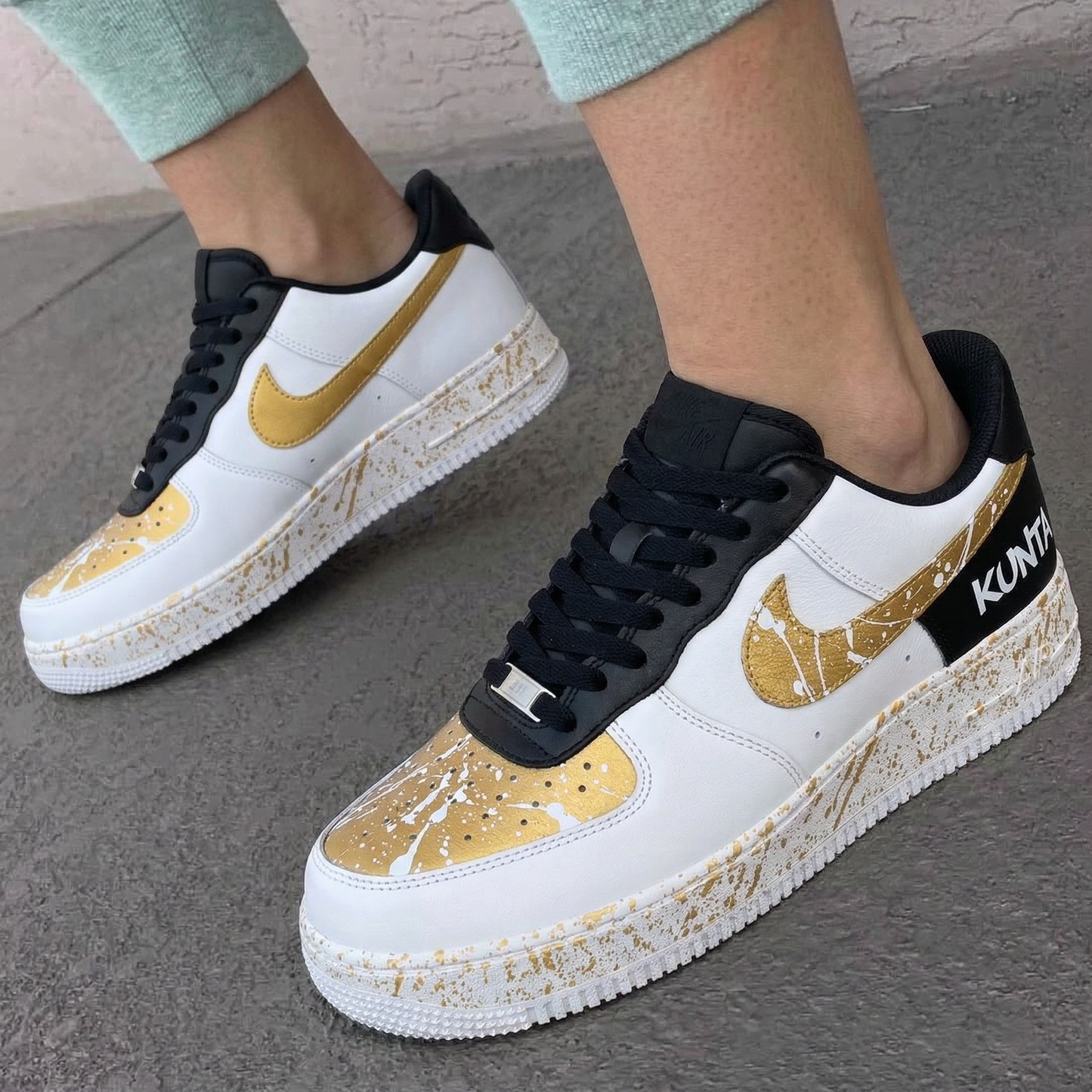 Gold Black Paint Splatter Custom AF 1s Shoes