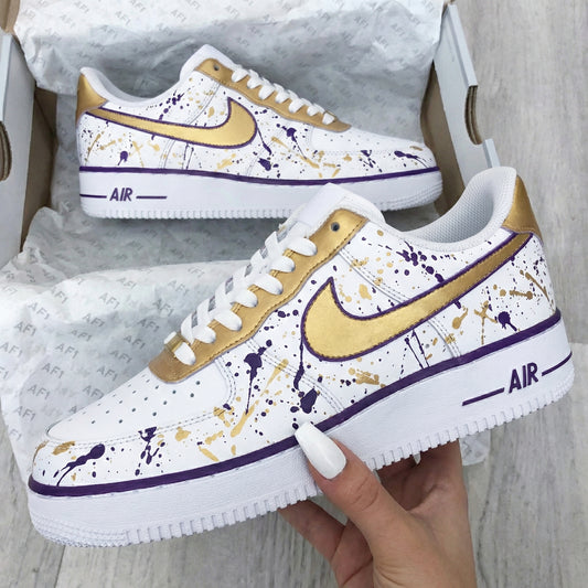 Gold Purple Splatter Custom AF 1s Shoes