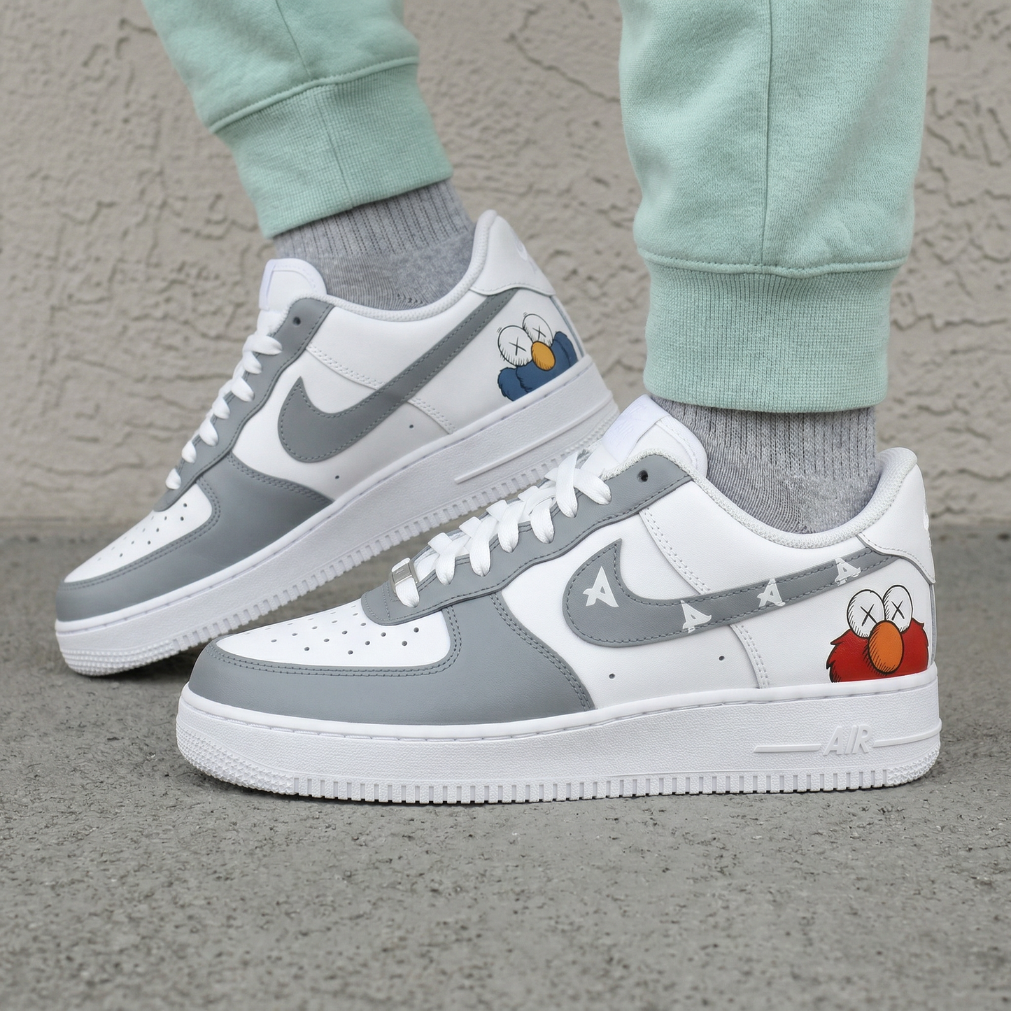 Gray Kaws Cartoon A Letters Custom AF 1s Shoes