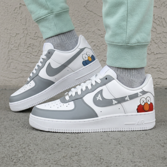 Gray Kaws Cartoon A Letters Custom AF 1s Shoes