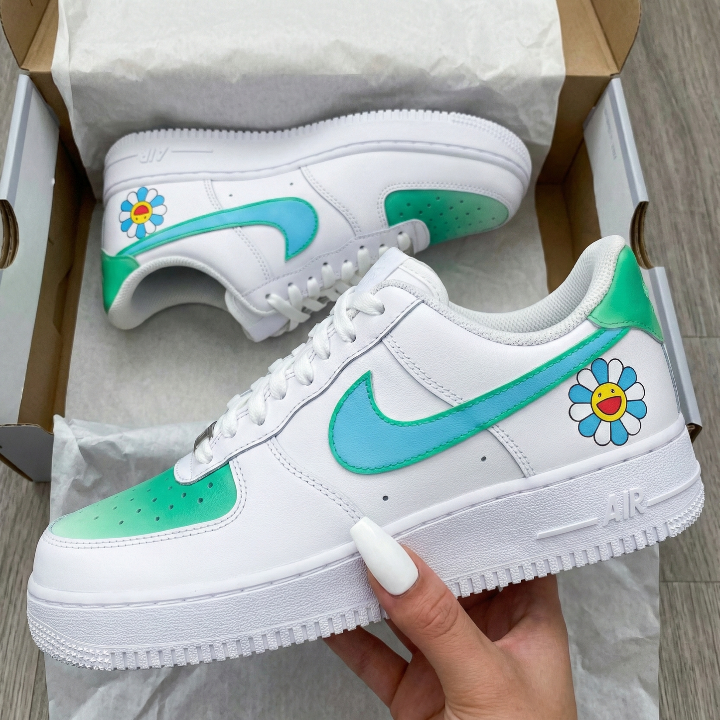 Green Baby Blue Sunflower Custom AF 1s Shoes