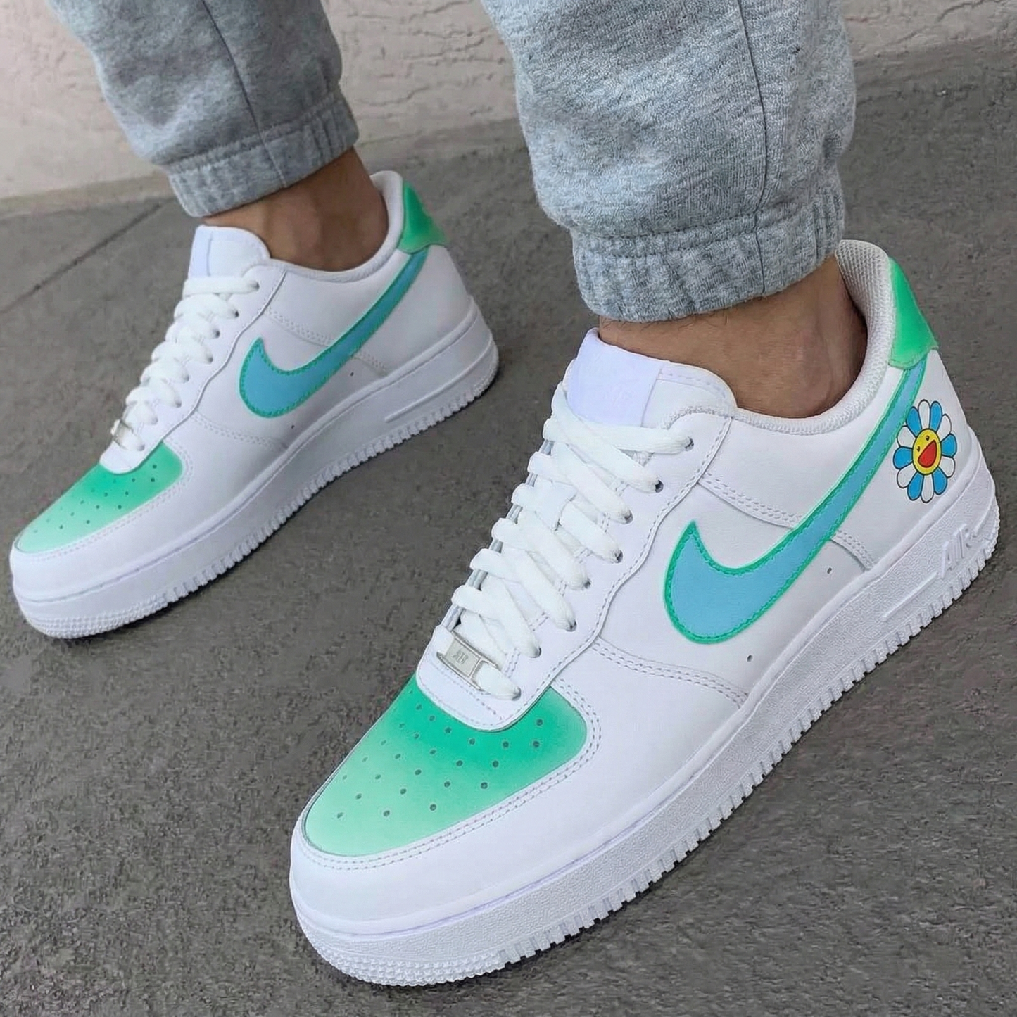 Green Baby Blue Sunflower Custom AF 1s Shoes